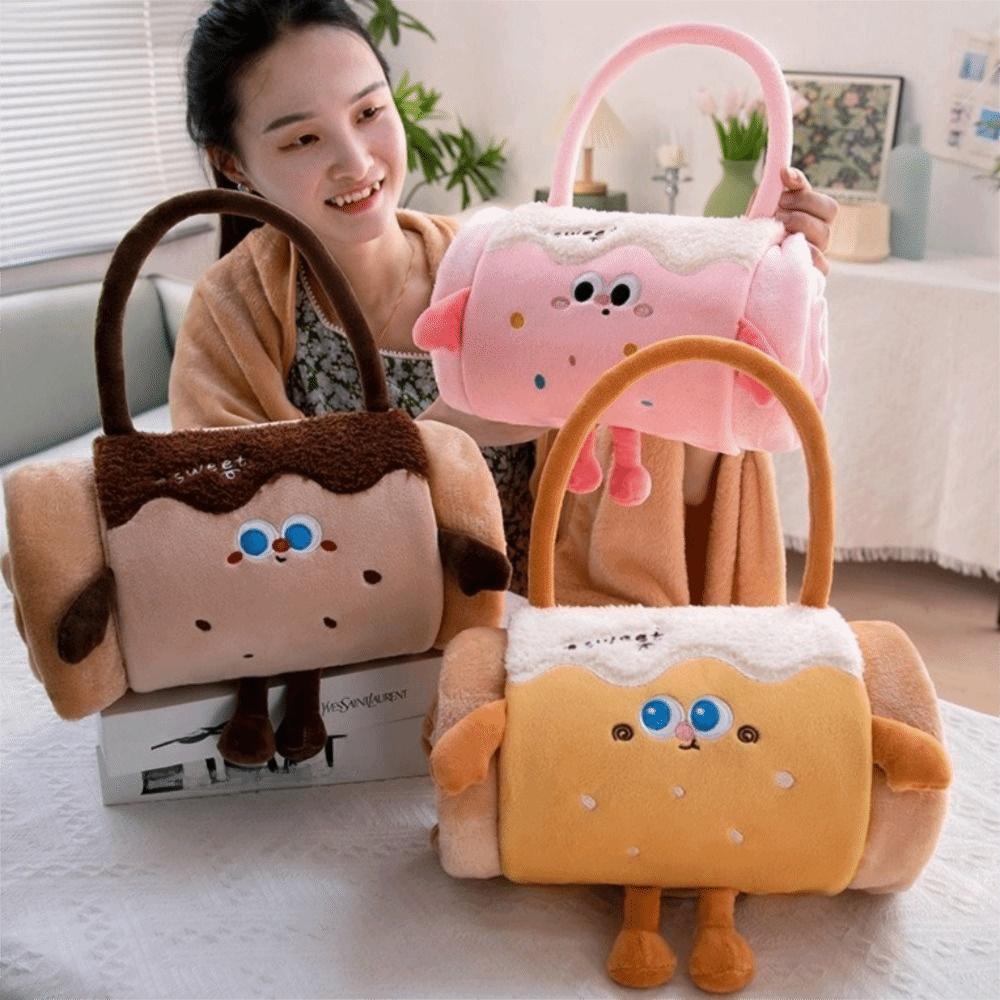 Cozy 2 in 1 Foldable Roll Blanket Cartoon Warm Nap blanket Handheld Plush Cushions Blanket Office
