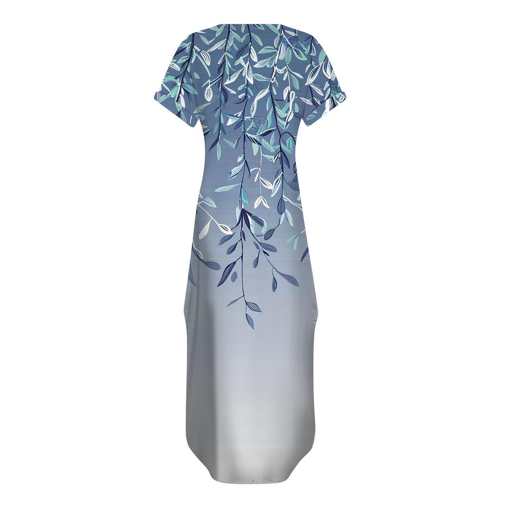 Женские летние повседневные свободные пляжные макси длинные платья с V-образным вырезом и короткими рукавами, модные наряды