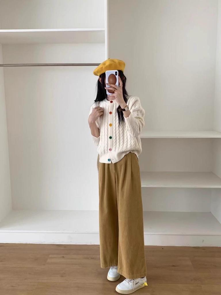 Женский кардиган в стиле ретро с кабельным узором: Мягкий, Теплый, Круглый вырез, на Пуговицах - Повседневный Корейский Стиль для Осени/Зимы.