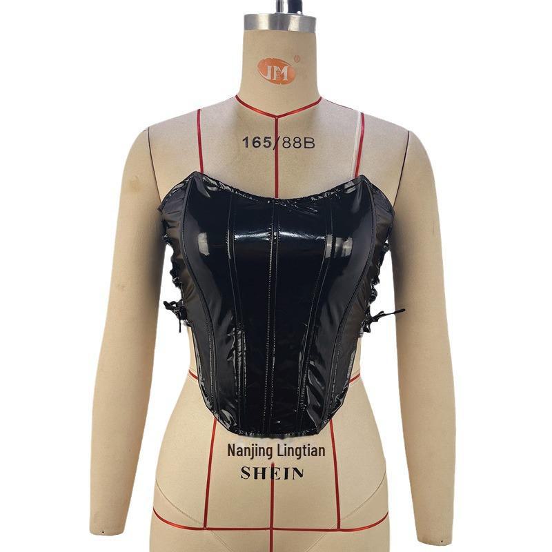 2024 Spring/Summer Metallic European & American Style Women's Strap Tube Top with Fishbone Waist - Sexy Hot Girl Vest