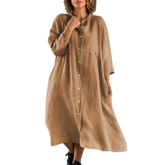 Женское платье-туника на пуговицах, повседневное платье-миди с рукавом 3/4 и круглым вырезом, летнее пляжное платье-футболка для отпуска