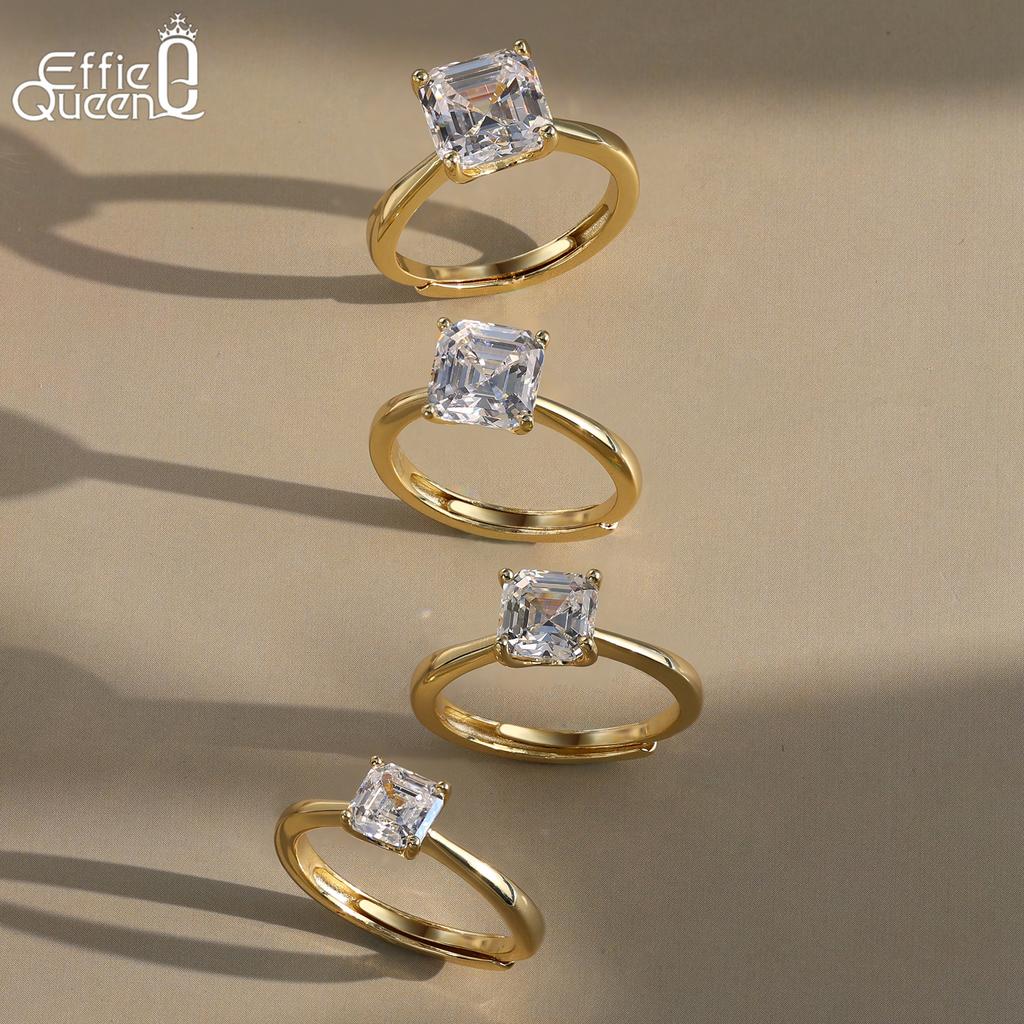 Сертифицированное кольцо Effie Queen с квадратным муассанитом 1-4 карата цвета D из стерлингового серебра 925 пробы, сверкающее, с дорожкой из лабораторных бриллиантов, ювелирное изделие GRA SMOR04