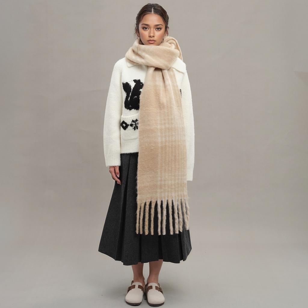 Homemade Circle Yarn Retro Blue-red Plaid Scarf Women's Winter Atmosphere Shawl Scarf