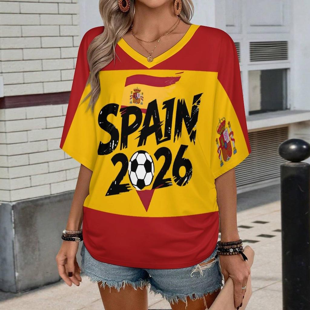 Womens V Neck Short Sleeve Pullover T Shirt Turkey 2026 Letter Print Casual Loose Fit Top for Football Supporters