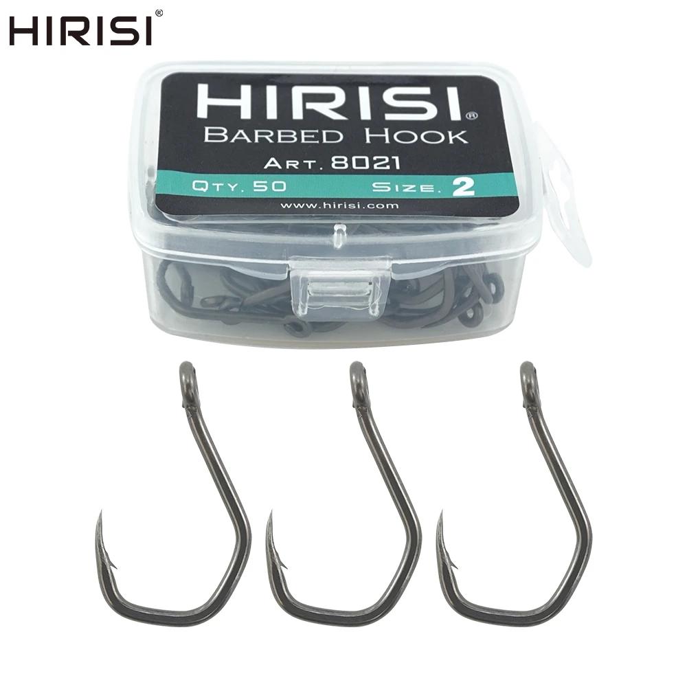 Hirisi 50 шт. Рыболовные крючки с бородкой и ушком, покрытые PTFE, из высокоуглеродистой нержавеющей стали, 8021, Рыболовные аксессуары