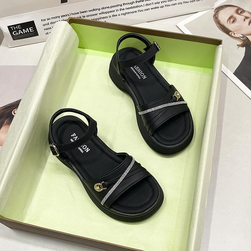 Популярные летние тапочки, верхняя одежда 2025 года, новые нескользящие пляжные сандалии с толстой подошвой, однотонные