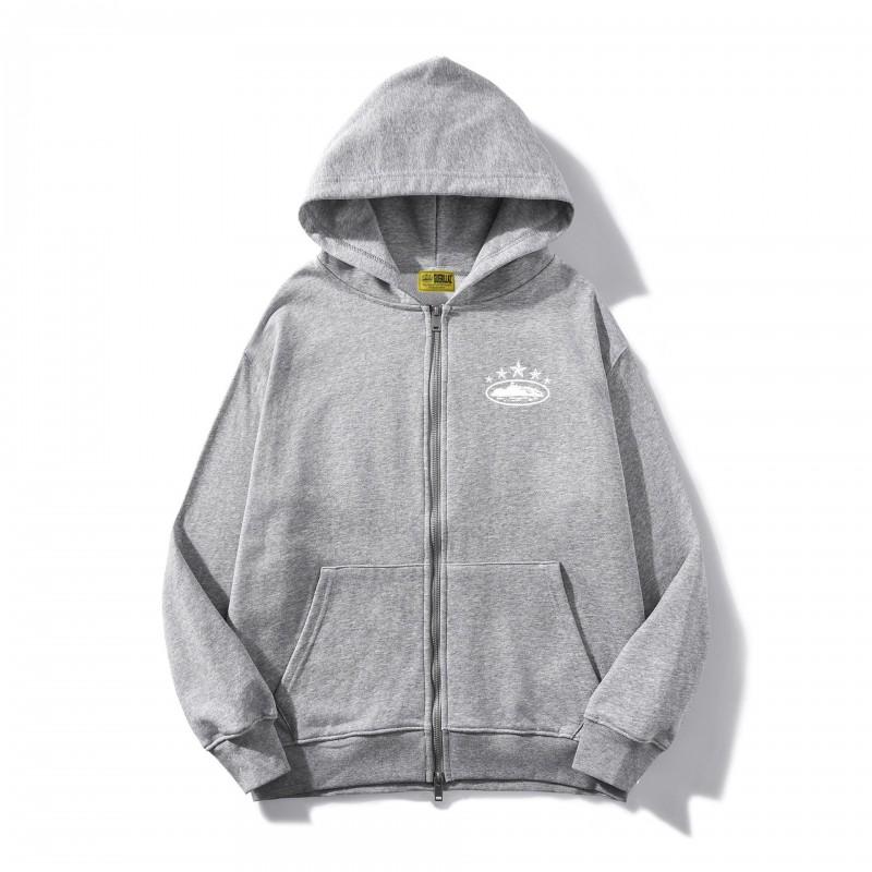 Mens Cotton Hooded Zip-Up Sweatshirt Set With Graphic Print Long Sleeve Sport Outfit Winter