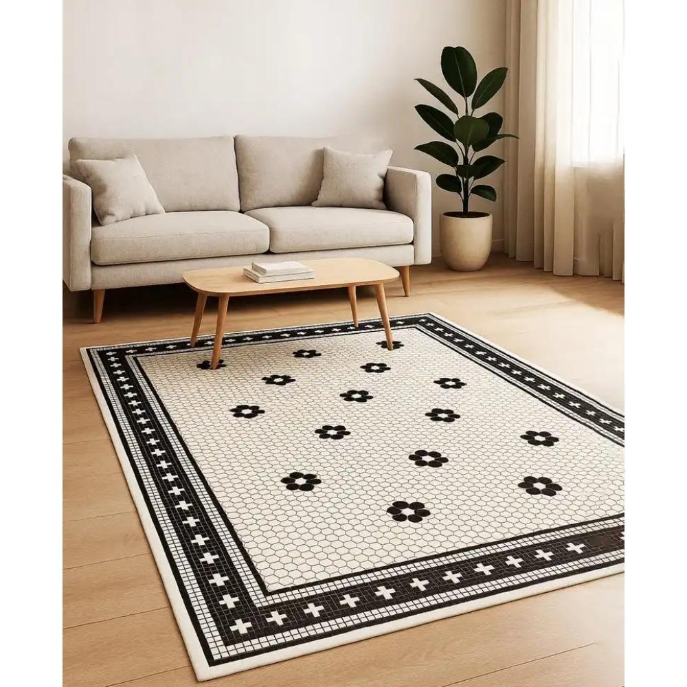 Ретро Мозаика Коврик Геометрический Узор Арт Коврик Линолеум Черно-белый