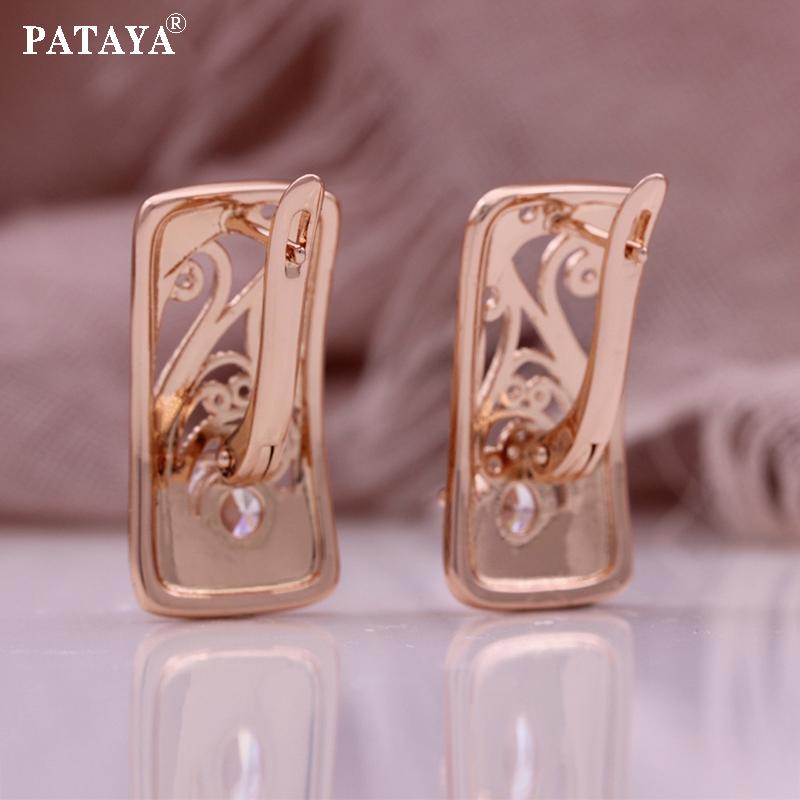 PATAYA Круглые серьги из розового золота 585 пробы с инкрустацией белого цвета в древнегреческом стиле из искусственного циркона