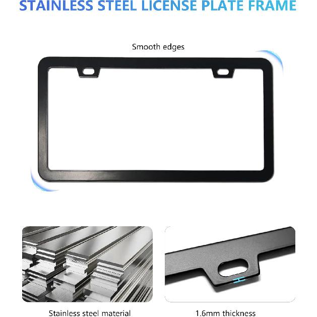 Trailer License Plate Bracket Holder With Stainless Steel Slim Car Tag Frame For Truck, Boats, RVs, Universal License Plates With 10PCS Reflective
