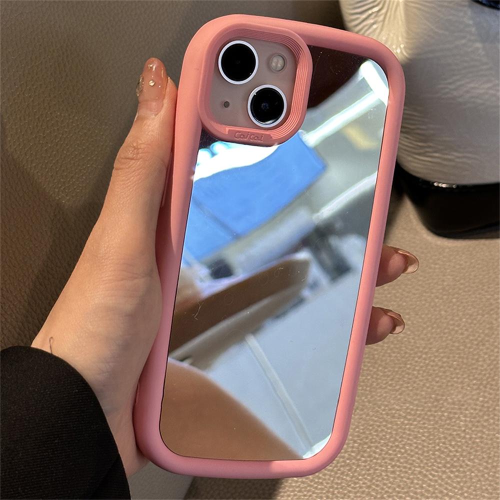 Корейский милый овальный чехол с зеркалом для макияжа Macron для Iphone 14 13 12 11 Pro Max, милый однотонный противоударный мягкий чехол на заднюю панель