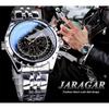 Jaragar Blue Glass Design Черные Серебряные автоматические часы из нержавеющей стали Часы с датой Светящиеся мужские деловые механические наручные часы