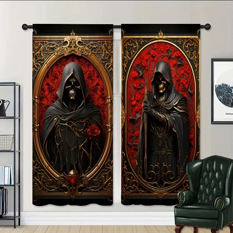 Set Of 2 Red Curtain Night Gothic Castle Digital Printed Curtains Polyester Material Suitable Living Room Kitc For Sitting Made With Rod Pocket