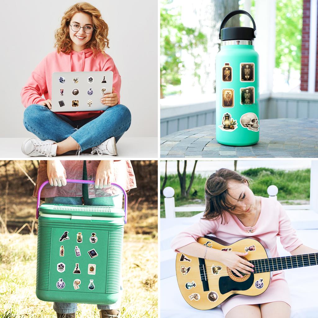 50 Pcs Dark Aesthetics Decorative Stickers Oil Lamp Crow Non Repeating Waterproof Stickers