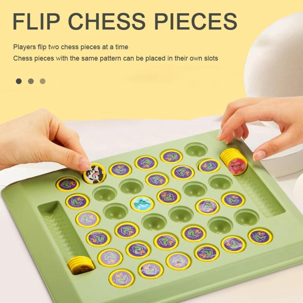 Travel-Friendly Chess Board Flip Chess Game Educational Memory Challenge Toy For Toddlers Cartoon Flipping Chess For 2 For Kids