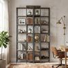 6-Tier L-Shaped Bookshelf, Freestanding Corner Bookcase with Metal Frame, Rustic Brown