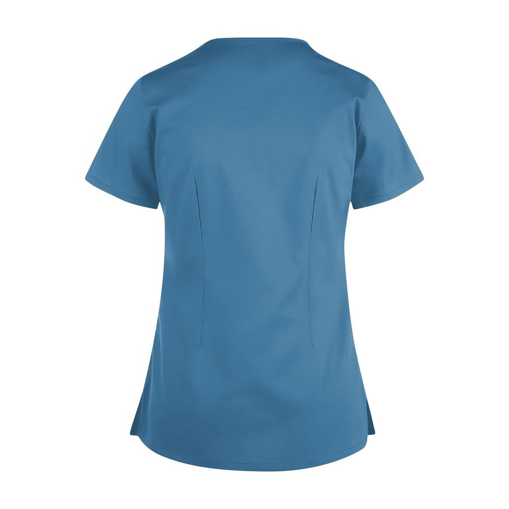 Women's Fashionable V-Neck Short-Sleeved Work Clothes With Drawstrings And Pockets Color Matching Tops And Protective Clothing