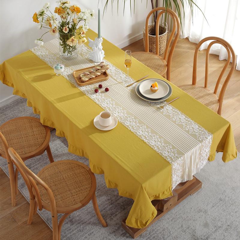 Modern Simple Solid Color Cotton Washed Cotton Contrasting Color Ruffle Edge Lace Table Flag Coffee Table Tablecloth Dining Table Cloth