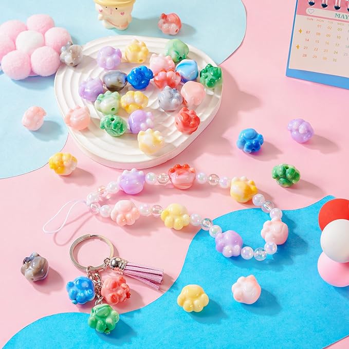 Acrylic 10pcs for Bracelet Necklace Making Materials Bowknot Handmade Beads Mixing Candy Color DIY Jewelry Accessories Pendants Flower Cat Paw