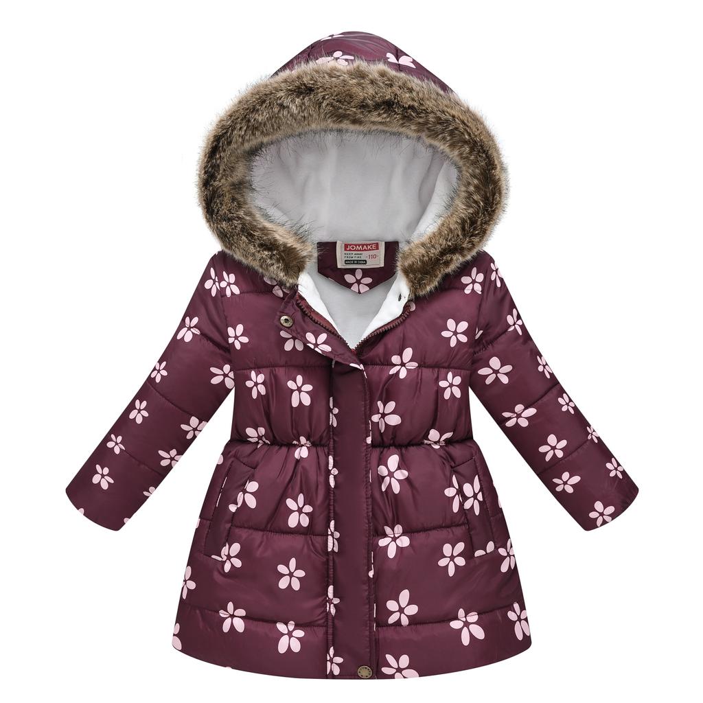 Children Cotton Coats Girls Winter Jacket Thickened Hooded Overcoat Warm Fashion Casual Printed Kids Cotton-padded Clothes