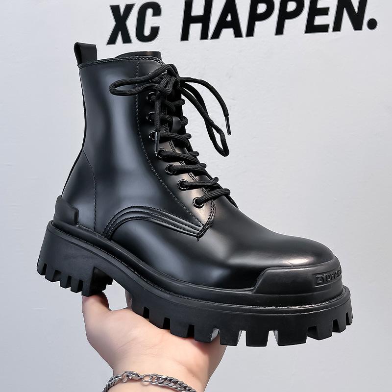 Ботинки Ботинки Мартин Высокие Берцы Британский Стиль Средние Берцы Модная Обувь Инструментальные Весна и Осень Локомотивные Летние Черные Мужские Ботинки 8516-A