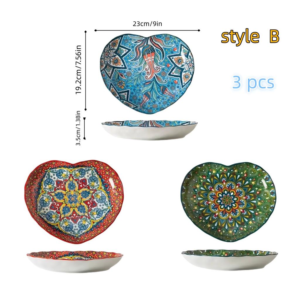 Bohemian Ceramic Love Plate High Value Household Creative Vegetable Plate Fruit Plate Steak Plate All Season Applicable Tablewar
