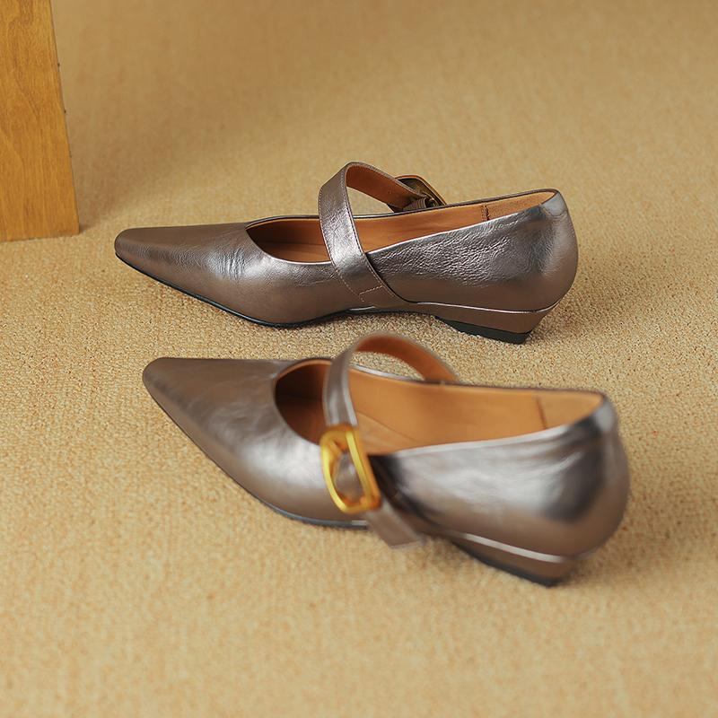 Fashion 2024 New Size 34-40 INS Brand Women Ballet Flats Shoes Soft Real Leather Pumps Shoes for Woman Strap Wedding T-Strap Heel Shoes