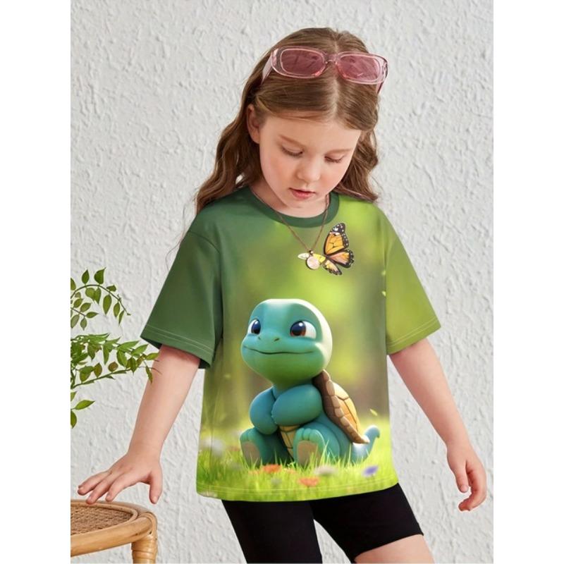 Детская одежда Одежда для девочек Футболка с коротким рукавом для девочек с принтом из мультфильмов Повседневная футболка с круглым вырезом для девочек Детская одежда Лето
