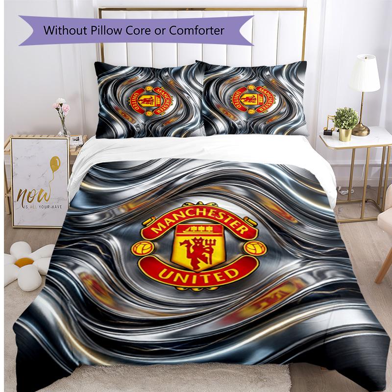 Manchester United Pattern Printed 3PCS Bedding Set Soft Skin-Friendly Washable Duvet Cover & Pillowcases Set All Season Bedroom