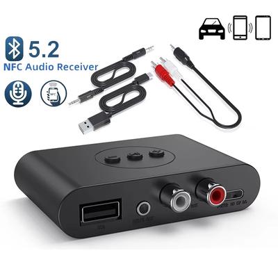 Аудиоприемник NFC Bluetooth 5.2, U-диск, RCA, 3,5 мм, 3,5 мм AUX-разъем, Стерео, Беспроводной музыкальный адаптер с микрофоном, Для автомобильного комплекта