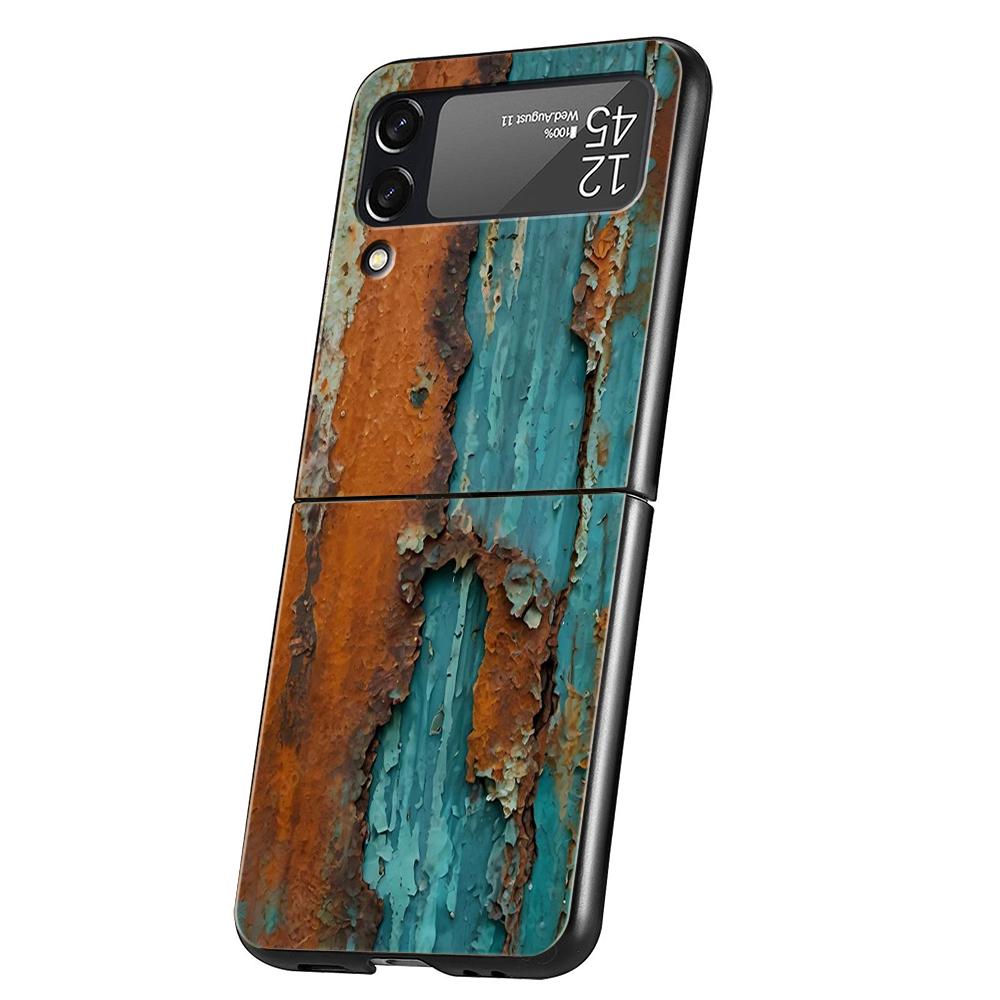 Жесткий ПК чехол для телефона Samsung Galaxy Z Flip 7 6 5 4 Черная крышка для Galaxy Z Flip 3 Складной Винтажный Промышленный стиль Ржавый Чехол