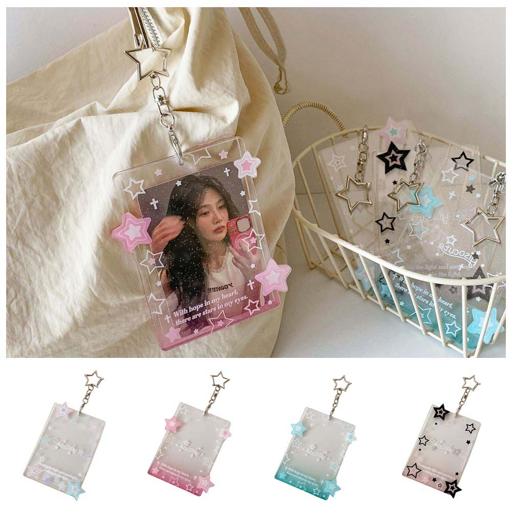 Transparent Star Student Card Cover With Keychain ID Card Holders Idol Card