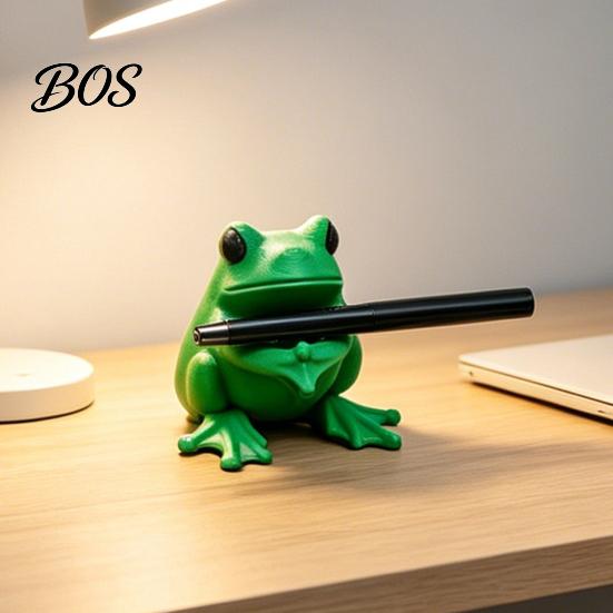 Cute Frog Desk Accessory 3D Printed Pen Holder, Bright Green Stand with Pen-Grabbing Structure, Playful Decor Anti-Slip Desktop Organizer for