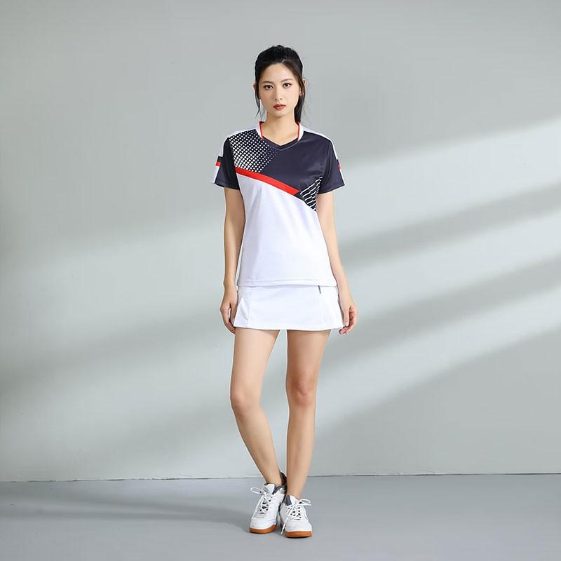 Custom Printed Badminton Sport Set Women Men Short Sleeve Top Shorts Skort Athletic Wear Breathable Bamboo Fiber