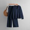 A New V-neck Loose Solid Color Split Pullover Knitted Sweater Set for Women In Autumn and Winter