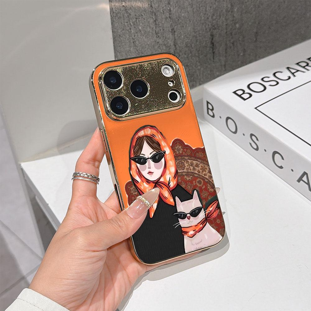 Чехол для телефона 'Счастливый старт' для iPhone 17 16 15 14 13 12 11 Pro Max 16E Золотой гальванизированный стеклянный корпус Оранжевая Cool Duo Обложка