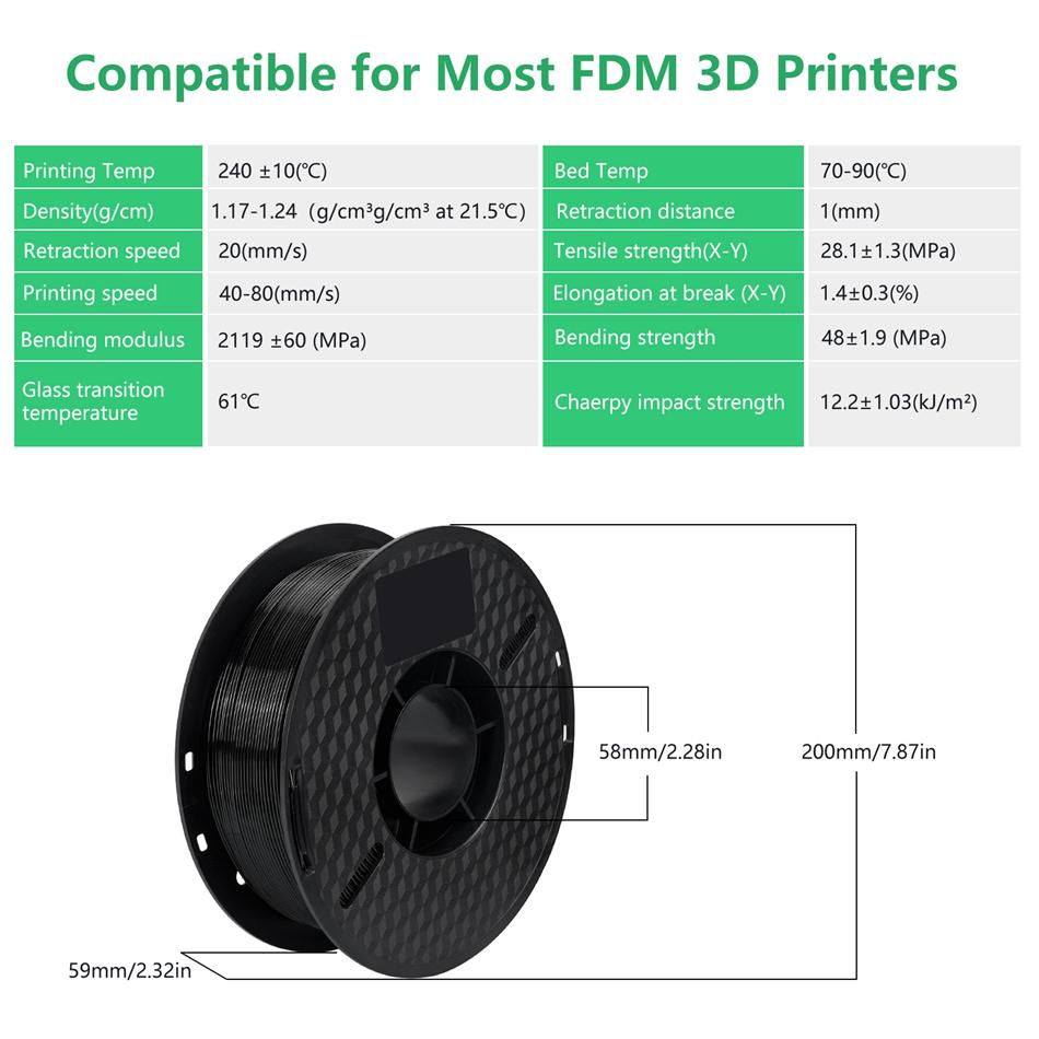 KINGROON PETG 3D Printer Filament 1.75mm 1KG High Quality Toughness 3D Printing Material Standard 1Roll/KG