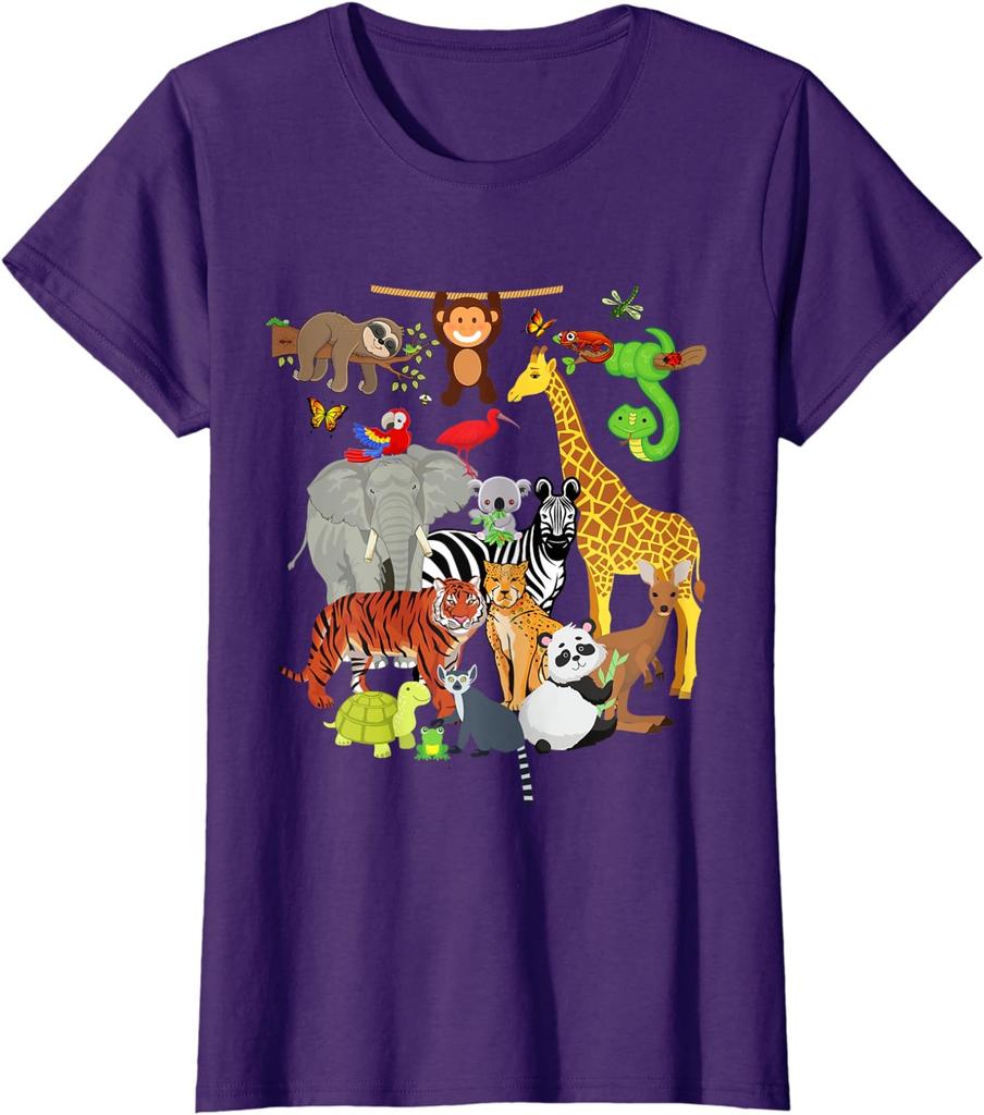 Zoo Animals Wildlife Birthday Party Zoo Day Animals Ladies' Crewneck T-Shirt