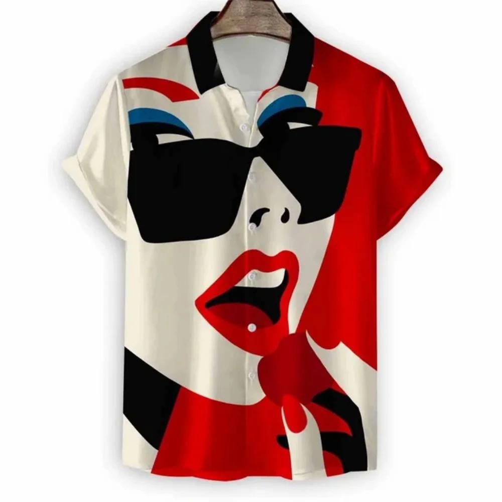 Modern Girls Pattern Print Men's Shirts Hawaii Short Sleeve Top Fashion Streetwear Casual Outdoor Men's and Women's Clothing Blouse