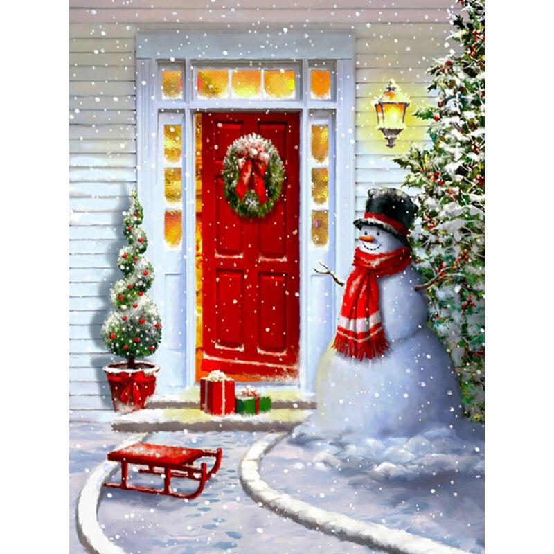 5D DIY Алмазная картина Снежная сцена Алмазная вышивка Снеговик Вышивка крестом Полная круглая дрель Домашний декор Ручные поделки Подарок