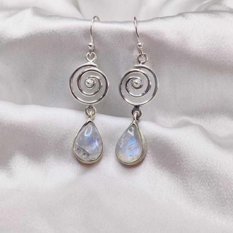 Moonstone Gemstone Natural Gemstone 925 Sterling Silver Designer Dangle Earring