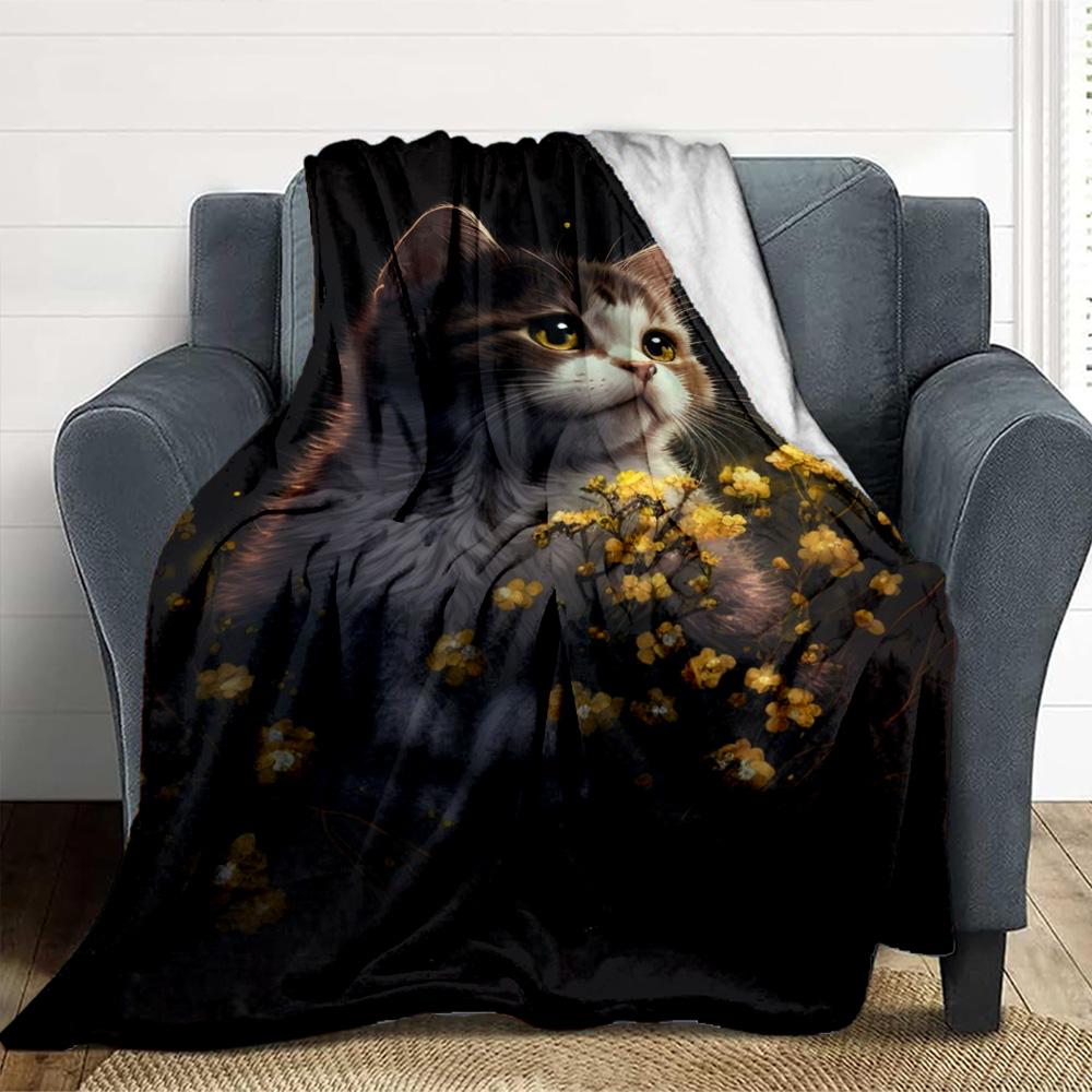 Flower Cat Flannel Blanket Throw Blanket Soft Warm Sofa Bed Camping Car home Decor Unique Christmas Gift C9302154