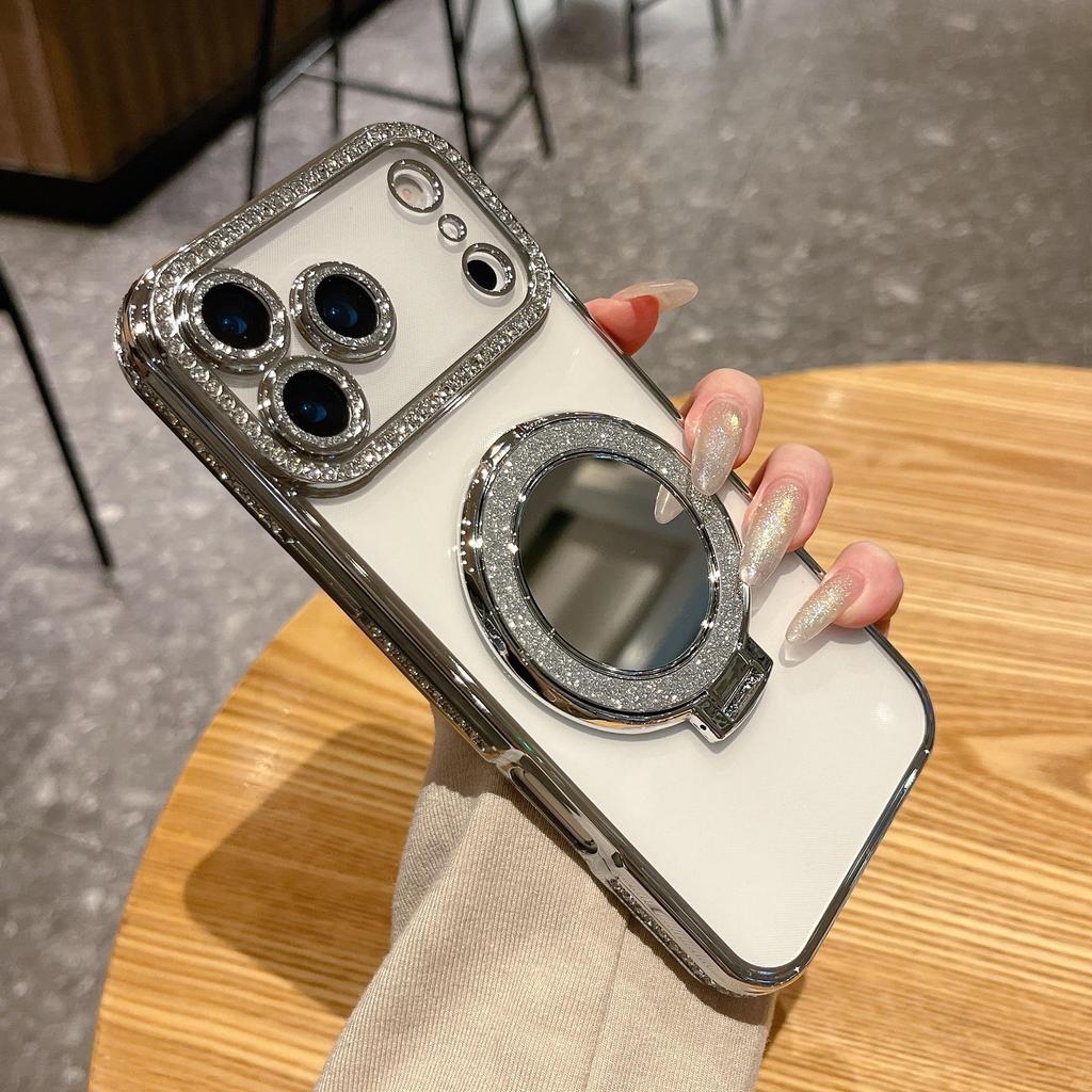 Кристальный чехол для линз Lux с подставкой-зеркалом, Совместим с сериями iPhone 13-17