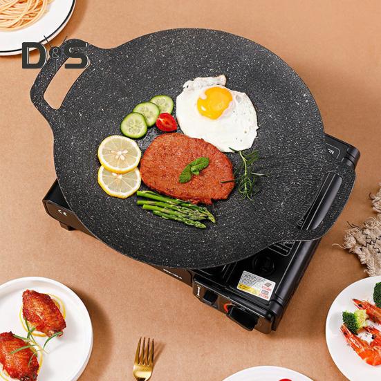 Korean Style BBQ Grill Pan for Stove Top Non-stick Round Frying Pan with Handles Pancake Griddle Pan for Indoor Cooking