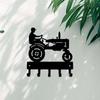 1pc Farm Tractor with Farmer Key Rack Hanger - 6 Inch Wide Metal Wall Art for Rustic Home Decor