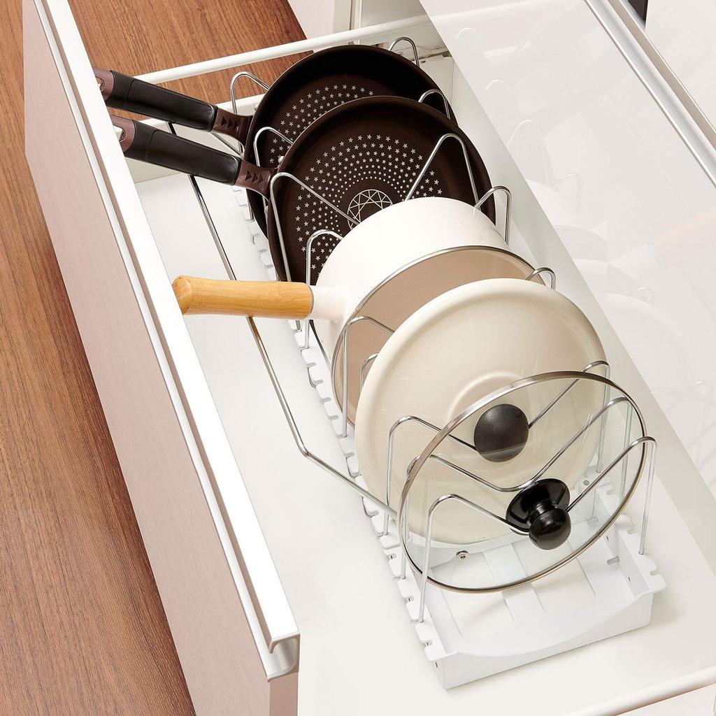 Belca Кухонное хранилище Подставка для сковороды и крышки Широкий выдвижной тип Ширина x Глубина x Высота см Белый Подставка для сковороды, 2-сторонняя 45.2~87.2 26.2 17.4 PFN-NL