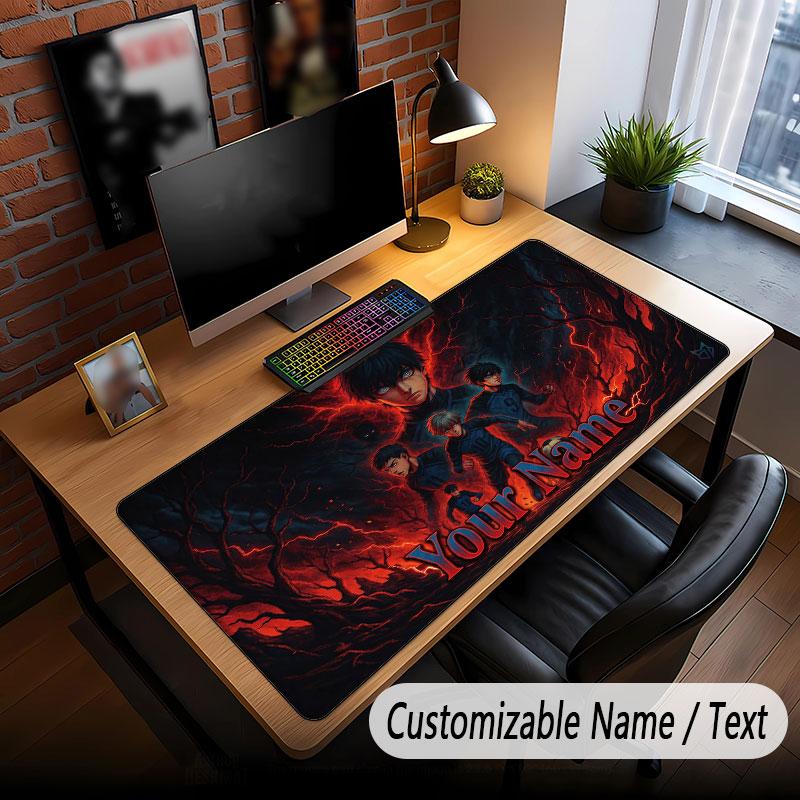 Custom Name Extended Mouse Pad,Blue Lock Gaming Desk Mat For Home Office Desktop Decor