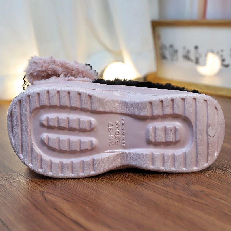 Дизайнерские женские тапочки с бантом для дома, туфли на каблуках 5 см, туфли на платформе, женские тапочки в готическом стиле JK, пушистые меховые шлепанцы, домашняя обувь