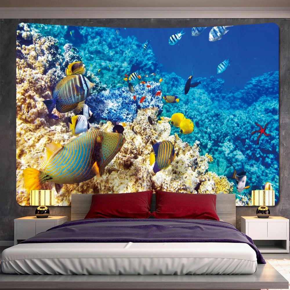 Underwater World Home Decoration Tapestry Scene Bedroom Wall Yoga Mat Background Cloth