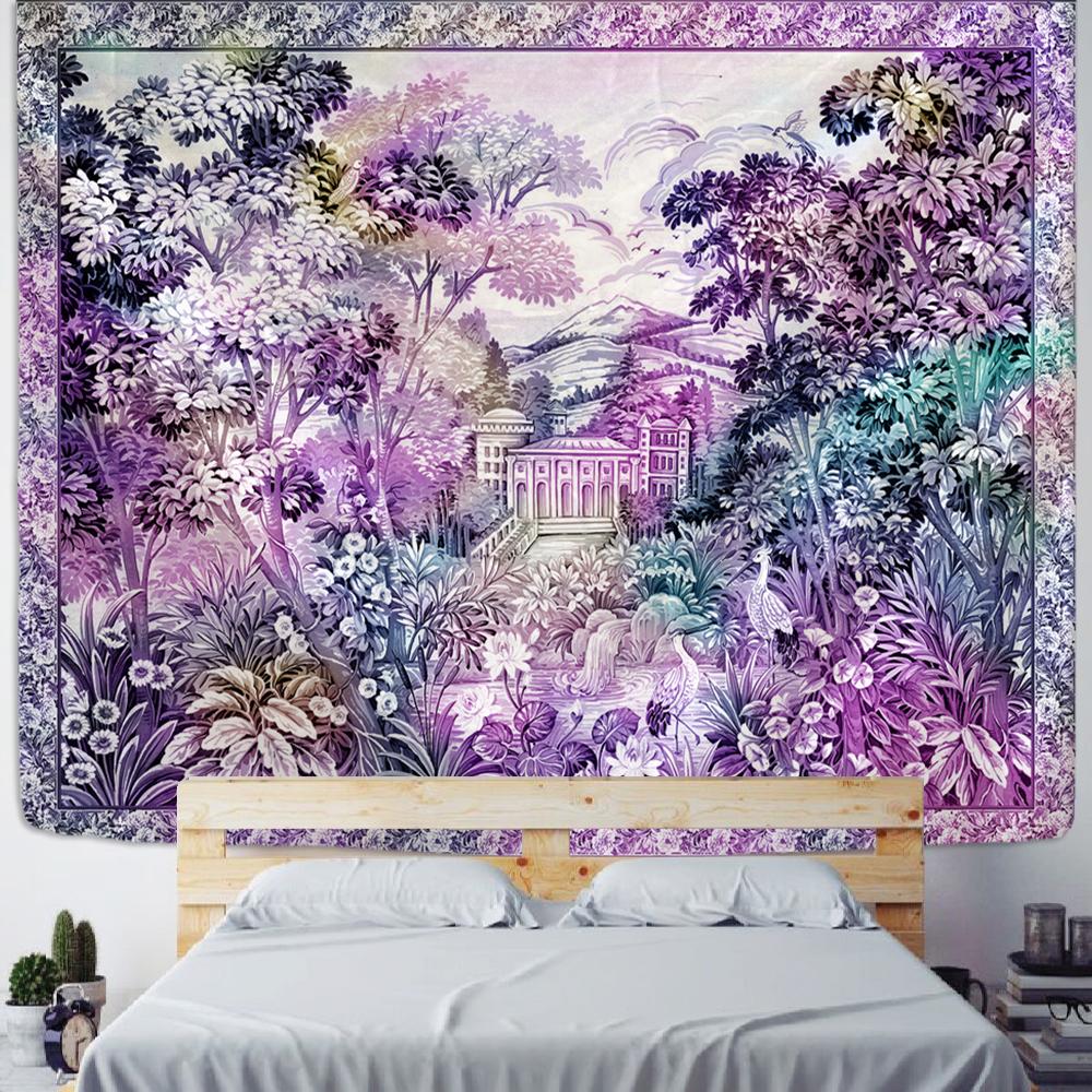 Гобелен с тропическим лесом, настенный подвесной семейный декор для спальни, полиэстеровая ткань, богемный растительный художественный принт